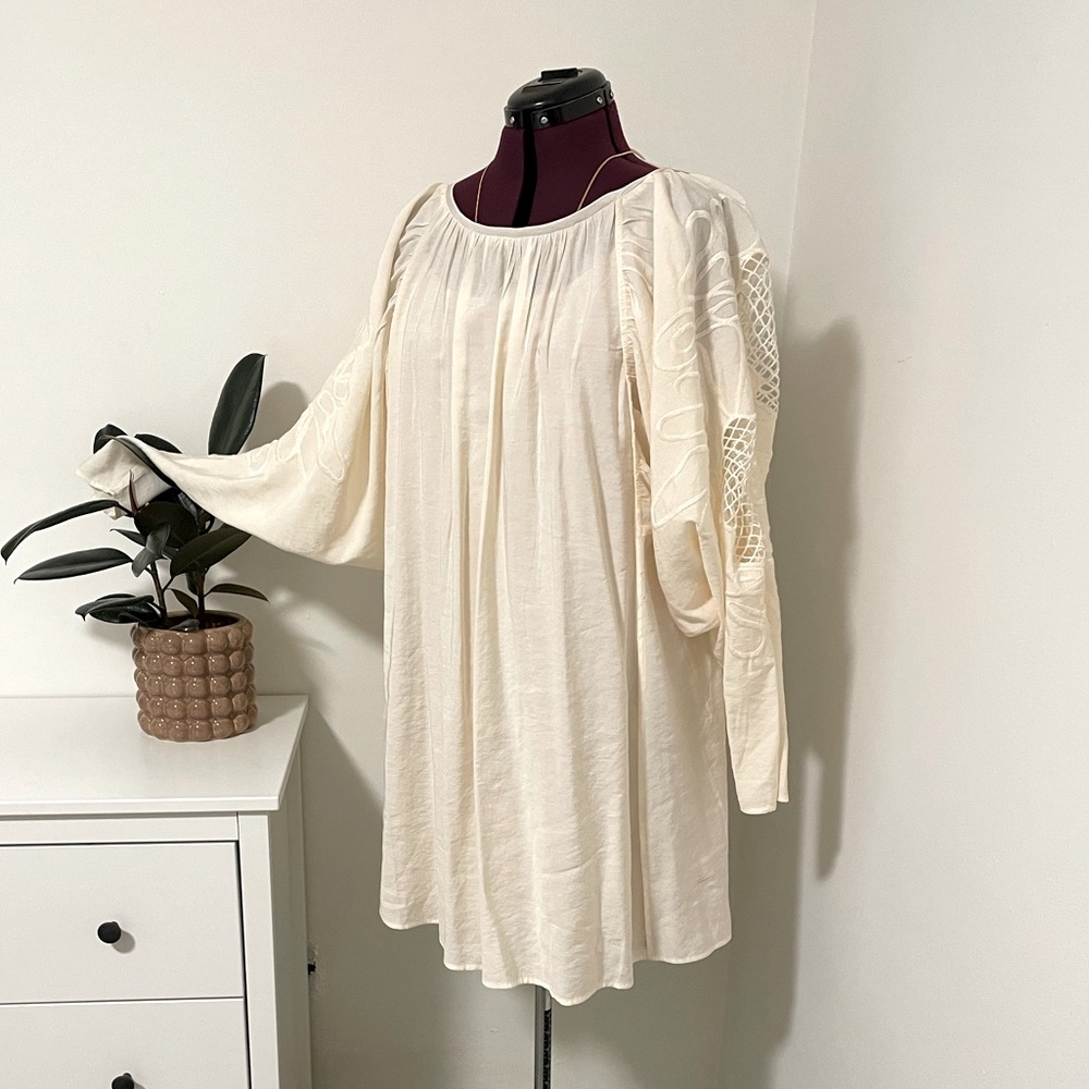 Beautiful Ivory dress with embroidered drape sleeves